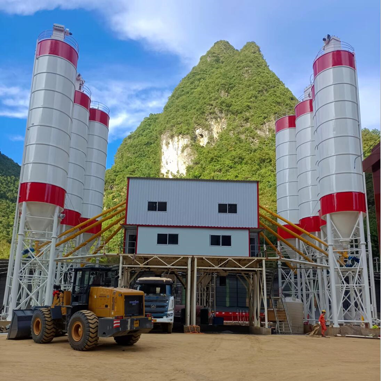 Professional concrete batching plant maintenance inspection at a construction site
