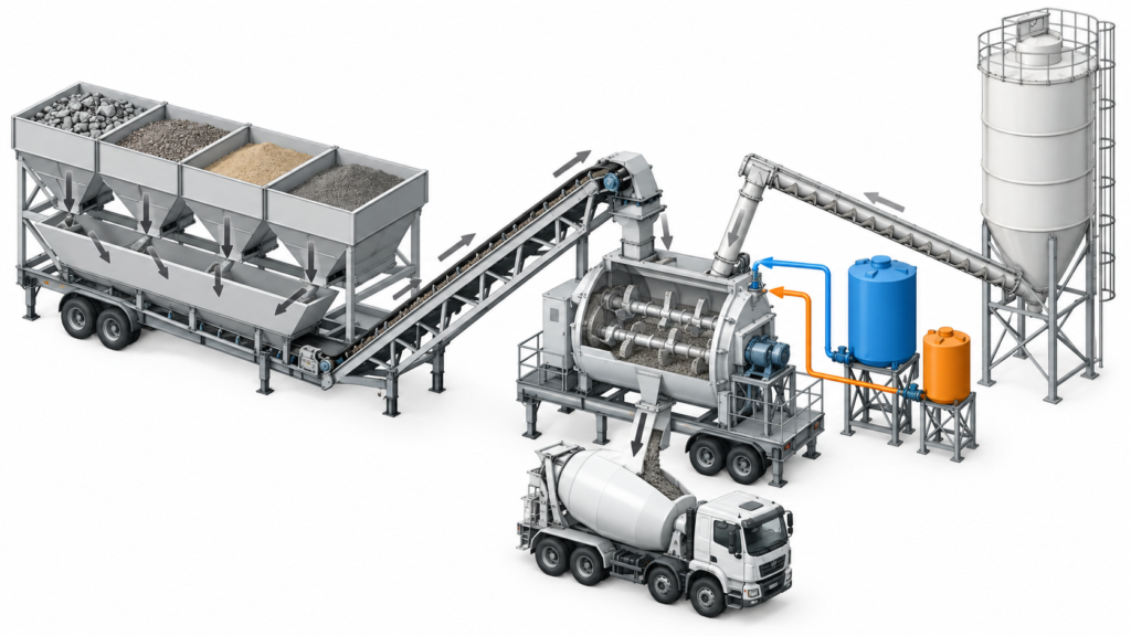How a Batch Moves From Aggregate to Truck in Concrete Production